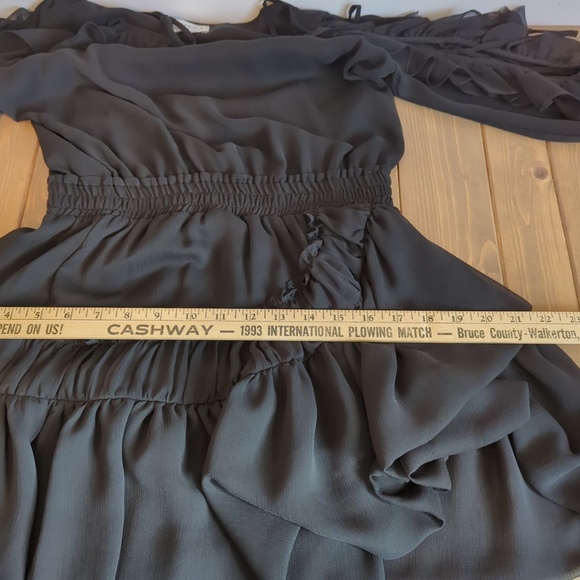 MISA Los Angeles  Black Chiffon Ruffle Off the Shoulder Mini Dress - Picture 11 of 12